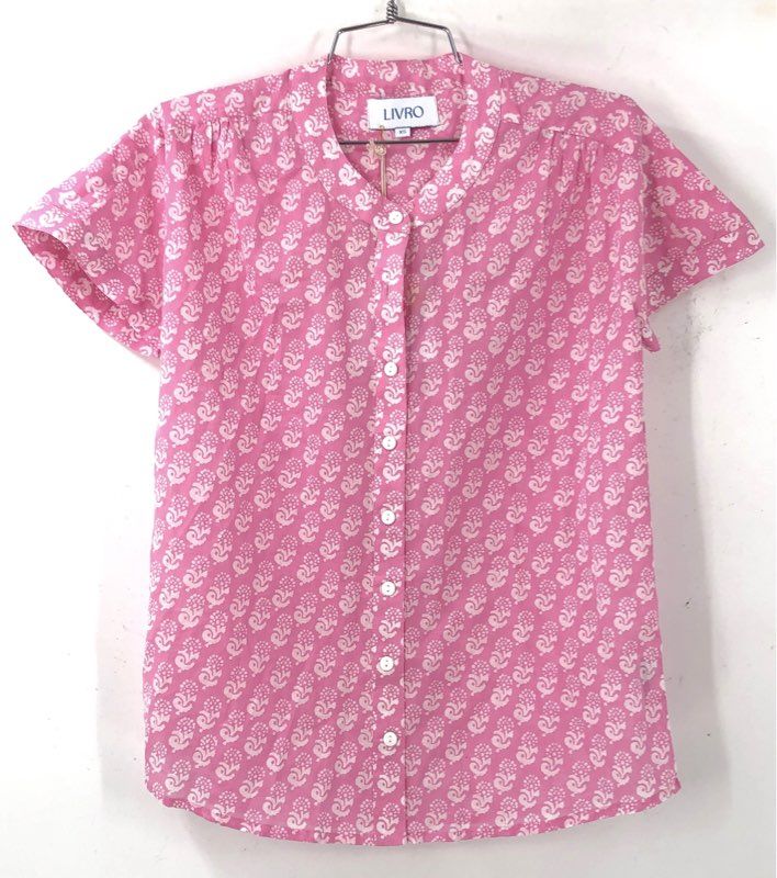 NWT Livro Women's Pink Floral Cotton Button-Up Shirt - Size XS