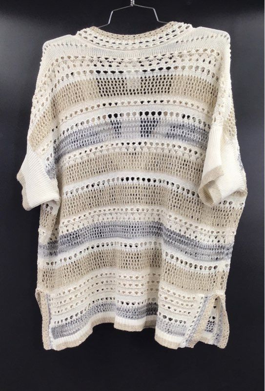 Chico's Women's Tunic Sweater Neutral Striped V-Neck Open Knit NWT Size 2P
