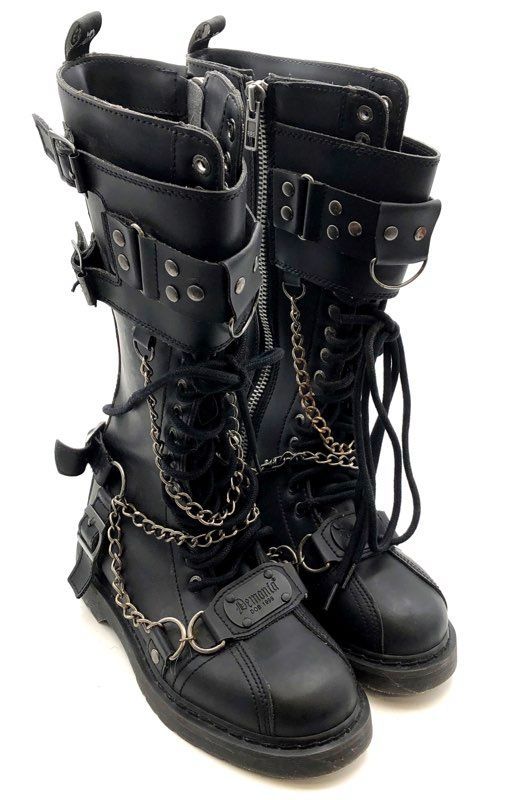 Demonia Bolt-415 Black Knee High Chain Buckle Lace Up Combat Boots Men's Size 8
