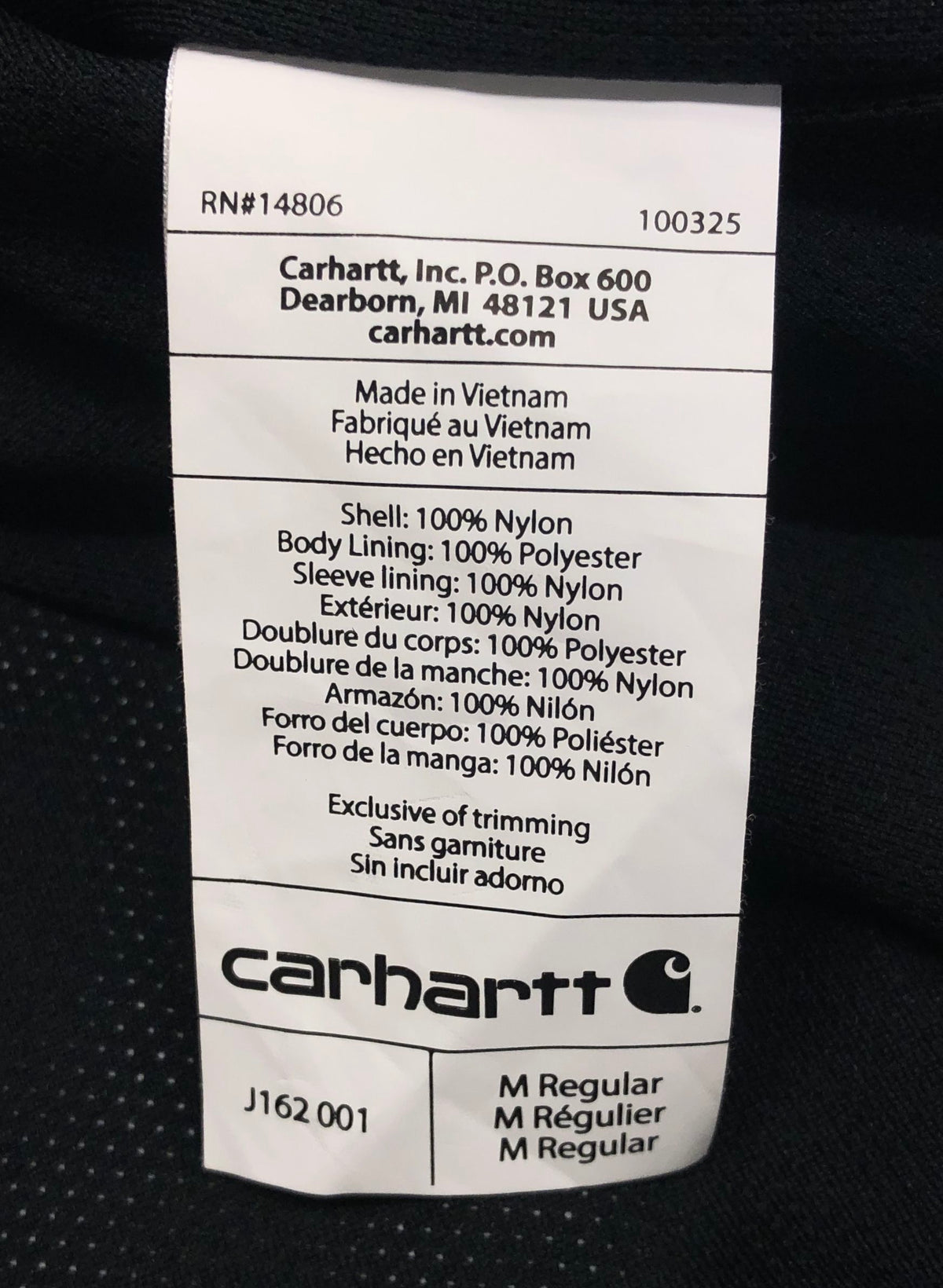 Carhartt Men's Black J162 Shoreline Waterproof Hooded Work Jacket Logo Sz M