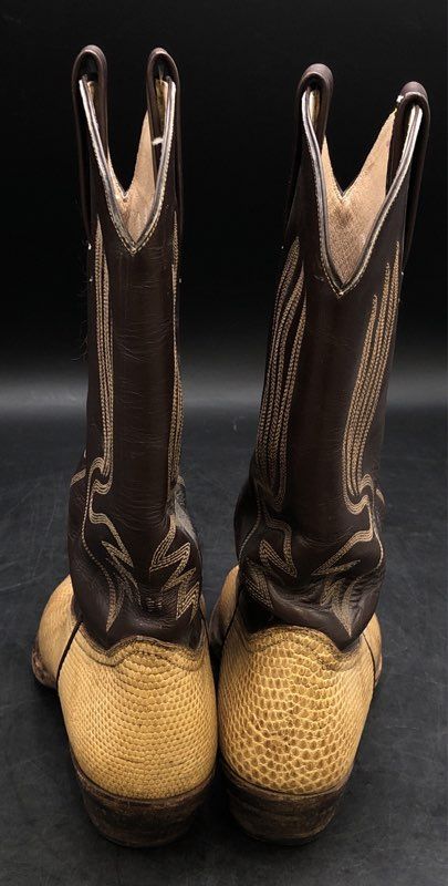 Old West Brown Tan Snakeskin Print Leather Western Cowboy Boots Size 9 D
