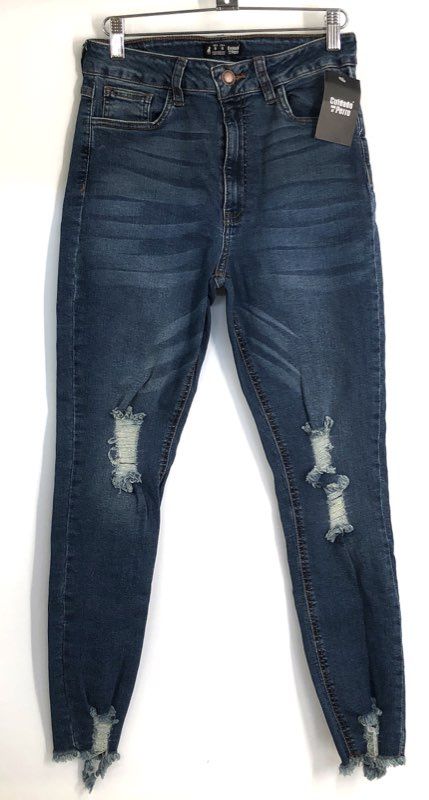 Cuidado con el Perro Women's Blue Distressed Frayed Hem High Rise Jeans Sz 6 NWT