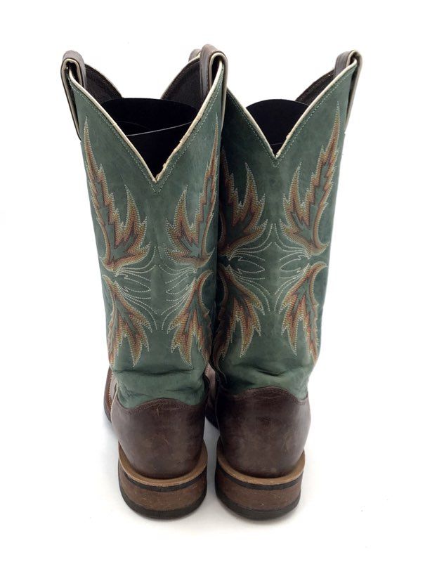 Justin BRL335 Bent Rail Chocolate Blue Cowhide Western Boots Size 7.5B