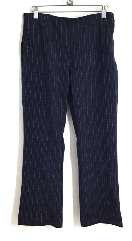 Gap Women's Navy Blue Pinstriped Crop Flare Pants Elastic Waist Side Zip Size 6