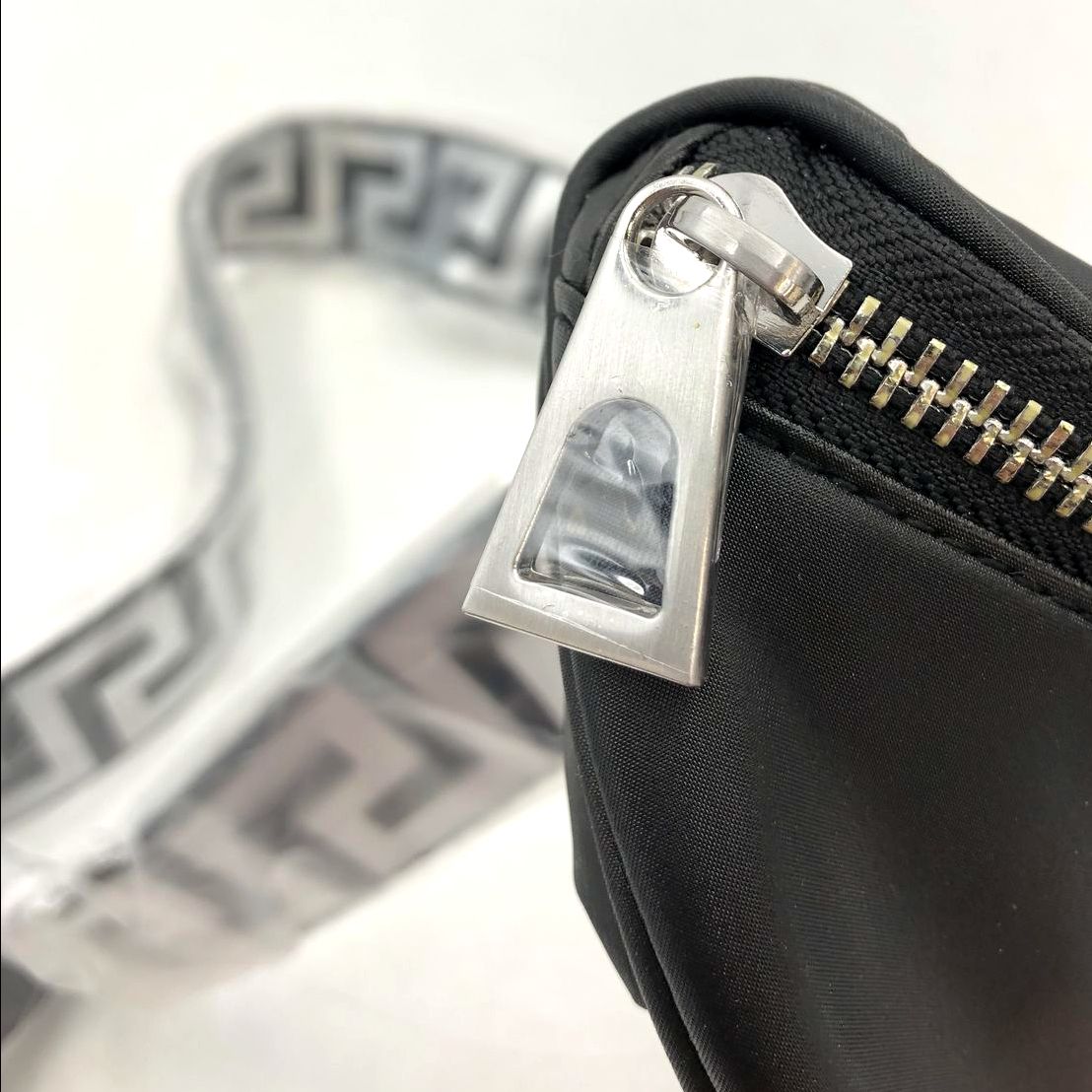 Versace Fragrances Black Fanny Pack/Belt Bag w/ Silver-Tone Hardware & Patterns