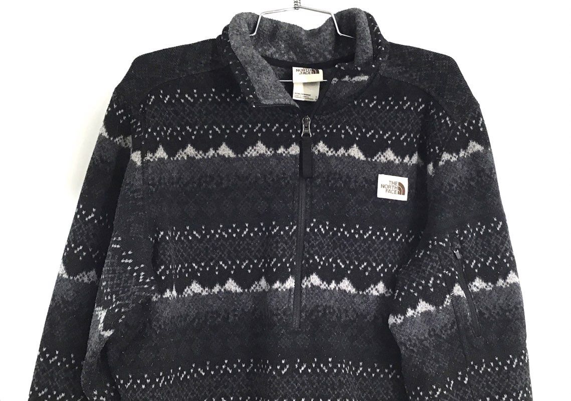 The North Face Men's 1/4 Zip Fleece Pullover Black Gray Fair Isle Geometric Sz L