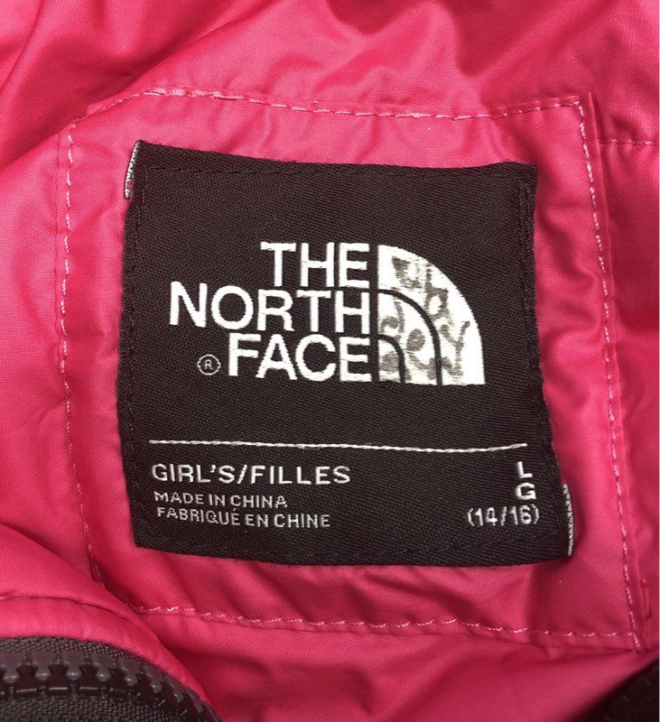 The North Face Girl's Black White Pink Full Zip Hooded Insulated Jacket Sz L