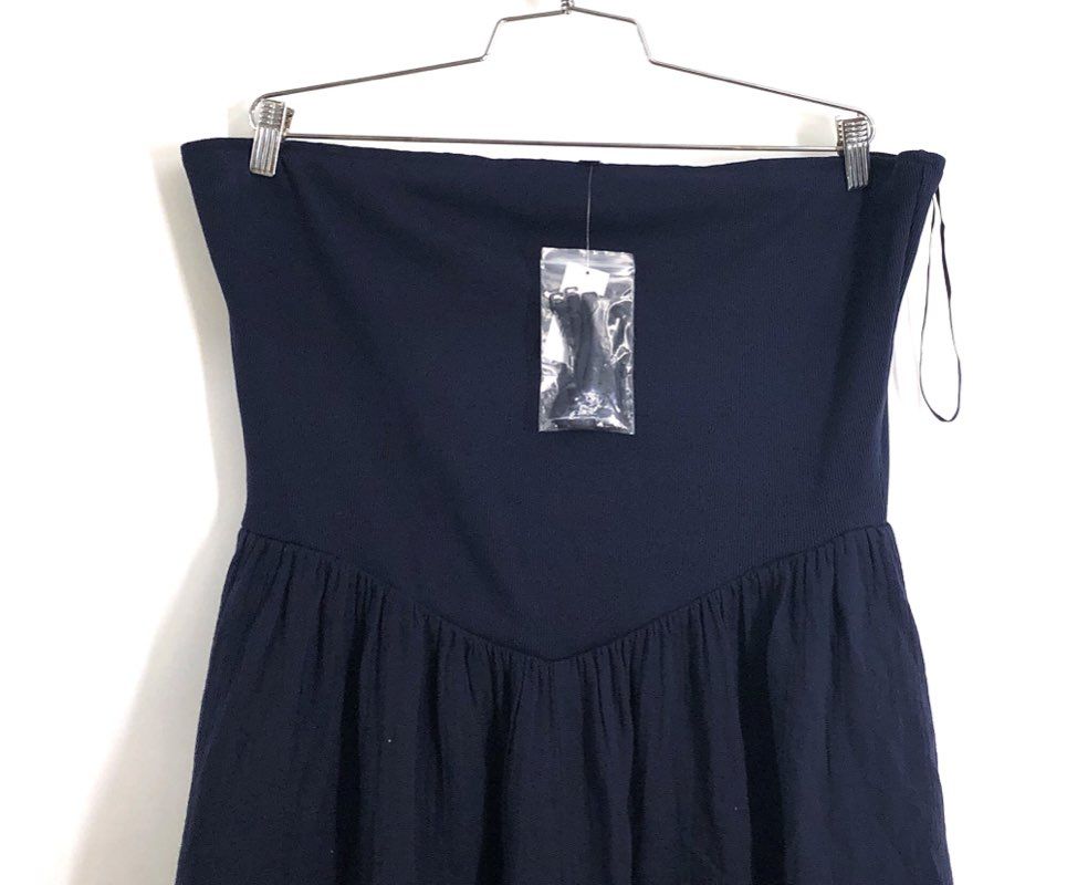 Gap Women's Strapless Mixed Media Midi Dress Navy Blue Ribbed Cotton Sz XL NWT