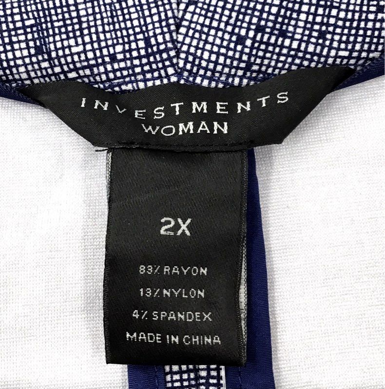 Investments NWT Blue White Textured Stretch Open Front Blazer Jacket Women's 2X