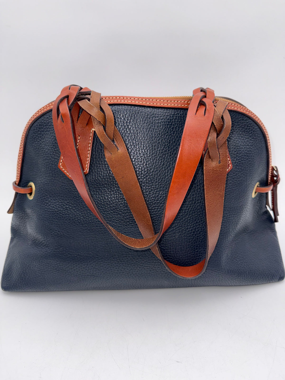 Dooney & Bourke Navy Blue\Brown Leather Domed Satchel Bag (+COA)