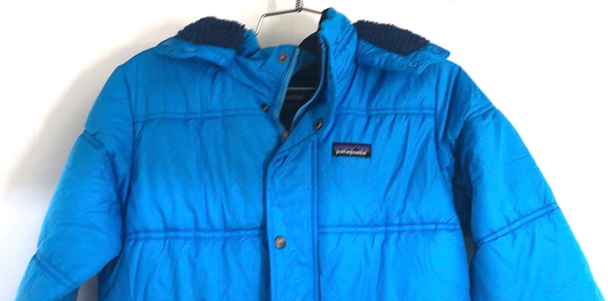 Patagonia Boys Blue Insulated Puffer Jacket Hooded Fleece Lined Sz M 10