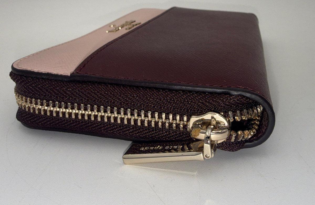 Kate Spade Pink Burgundy Saffiano Leather Zip Around Continental Long Wallet
