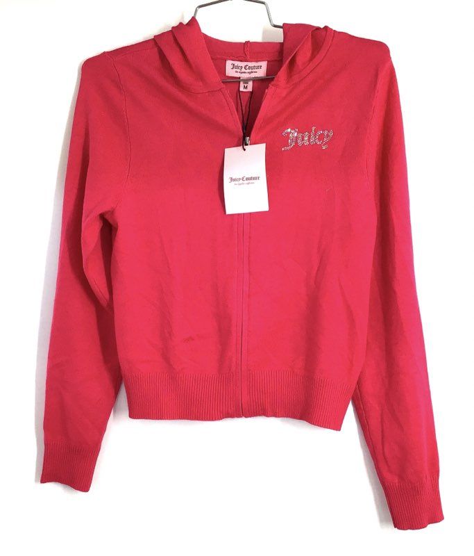 Juicy Couture Women's Vixen Pink Rhinestone Logo Zip Hooded Cardigan NWT Sz M