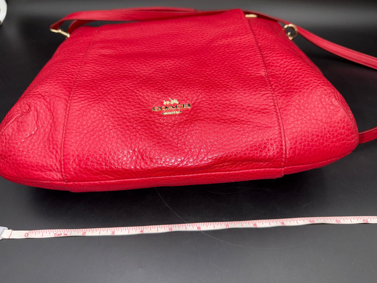 Coach Red Pebbled Leather Crossbody Bag Gold Hardware COA