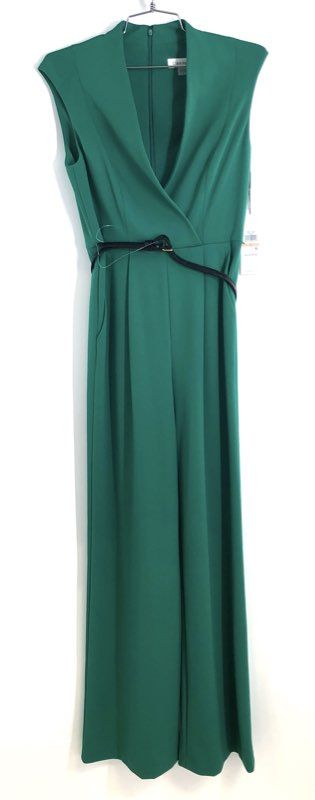 Calvin Klein Women's Green Wide Leg Sleeveless Belted Jumpsuit NWT Size 2