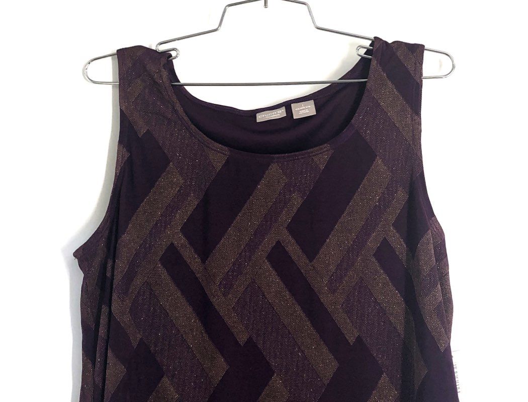 Chico's Women's Travelers Lurex Jacquard Tank Top Mystique Purple Sz 1 NWT