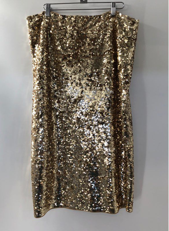 NWT Michael Kors Women&#39;s Gold Sequin Strapless Back Zip Mini Dress - Size XL