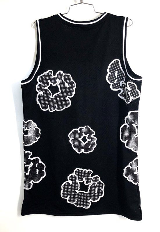 Watson Studios Men's Basketball Jersey Black Floral Patch Mesh Applique Sz M