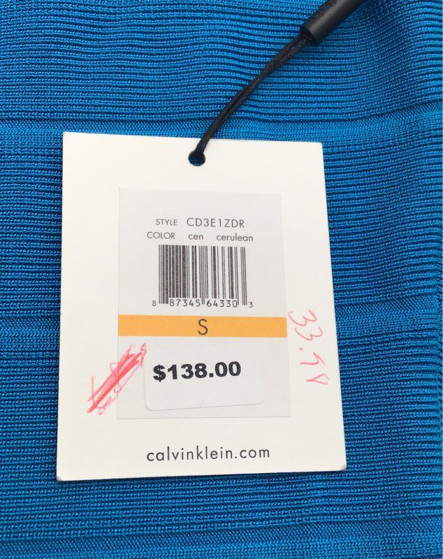 NWT Calvin Klein Women&#39;s Blue Scoop Neck Bodycon Dress Size S