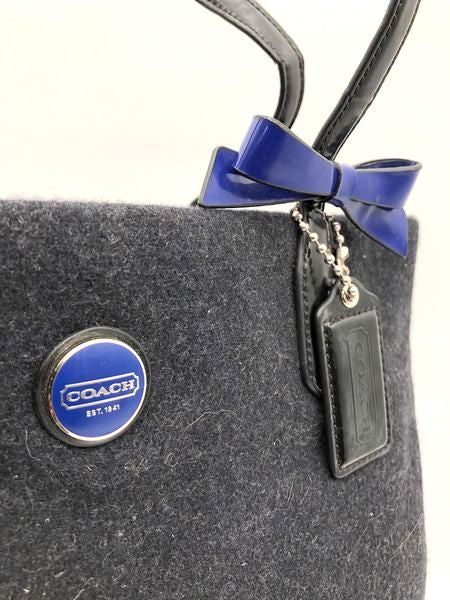 Coach Black Blue Signature Striped Wool North South Tote Bag COA F24665