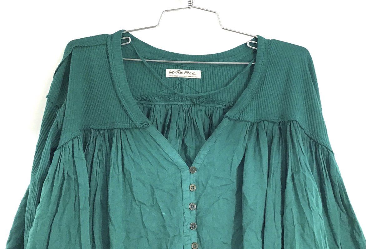 We The Free Women's Teal Just One Of Those Things Gauze Henley Tunic Top Sz XS
