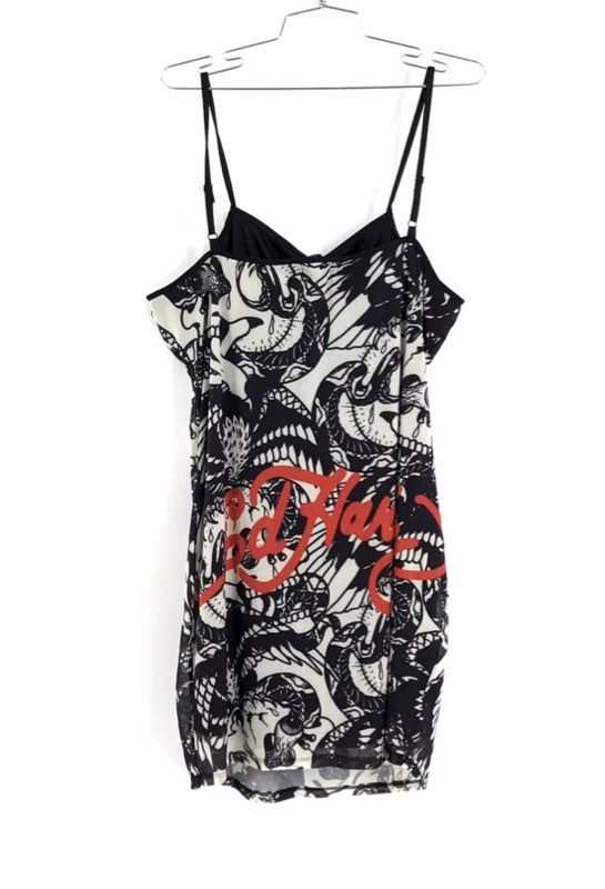 NWT Ed Hardy Women&#39;s Black White Sleeveless V-Neck Mini Dress - Size 1X