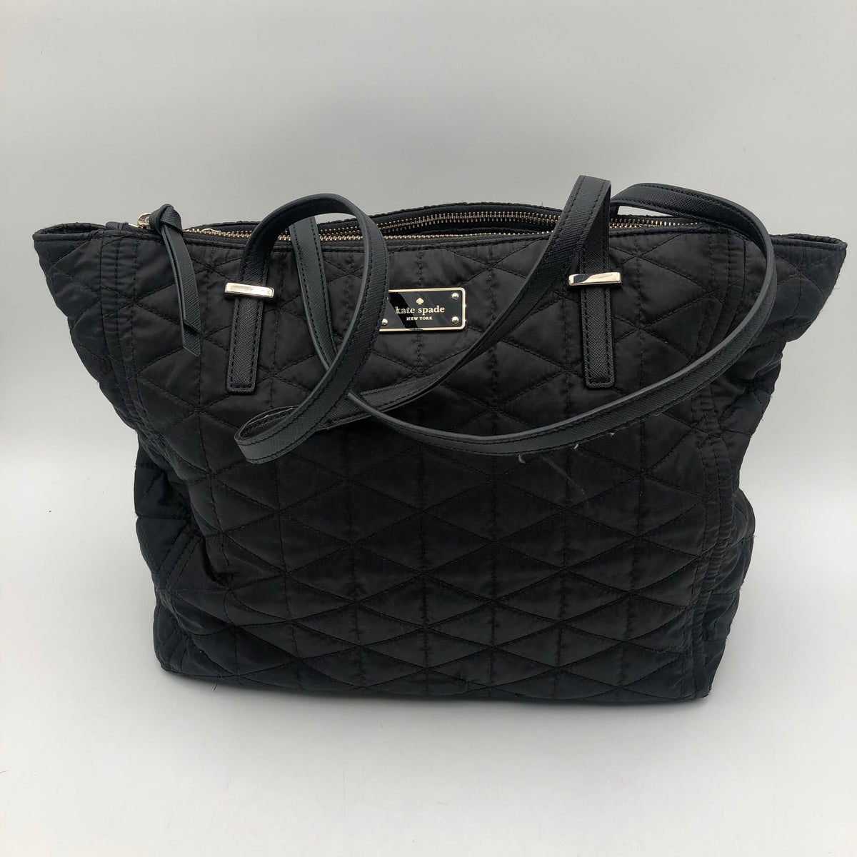 Kate Spade Black Quilted Tilly Tote Bag Gold Hardware COA