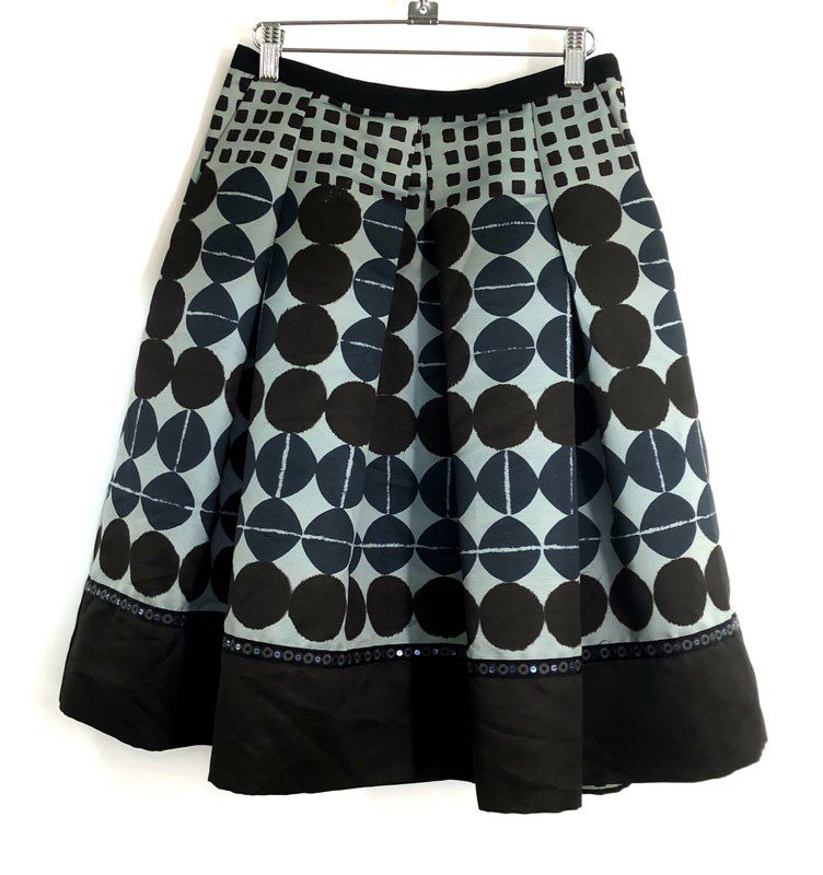 Beatrice .b Women's Geometric Pleated Skirt Sequin Trim Italy Sz 4