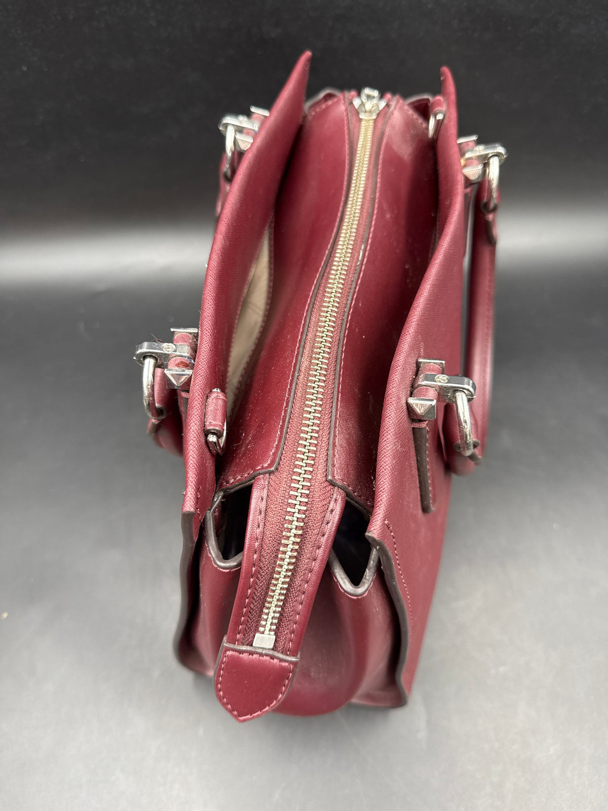 Michael Kors Maroon Saffiano Leather Shoulder Bag Silver Hardware COA