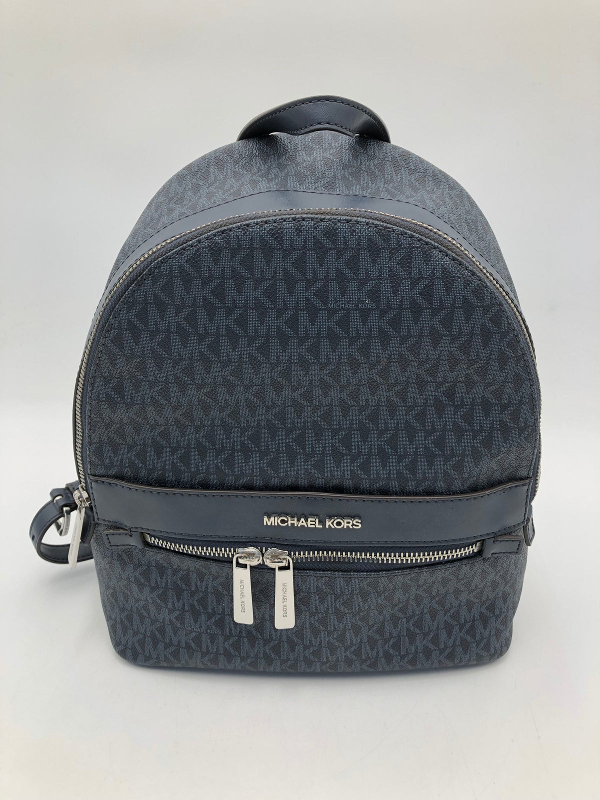 Michael Kors Navy Blue Leather Signature Print Back Pack (+COA)