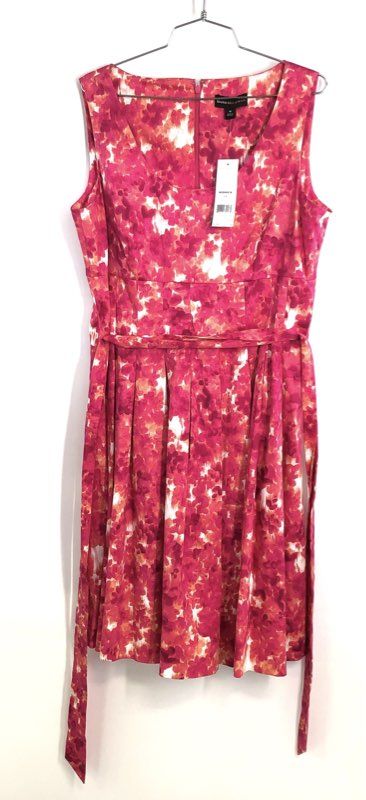 Dana Buchman Women's Pink Hibiscus Floral Sleeveless Cotton Dress NWT Size 14