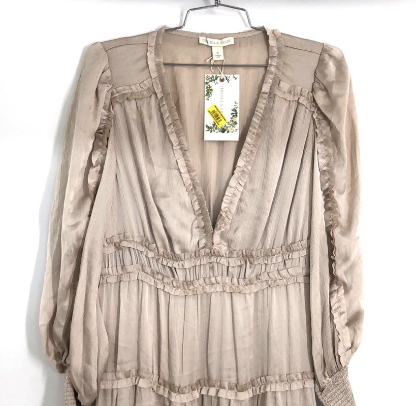 Chelsea and Violet Women's Champagne Toast Ruffle Tiered Maxi Dress NWT Sz S