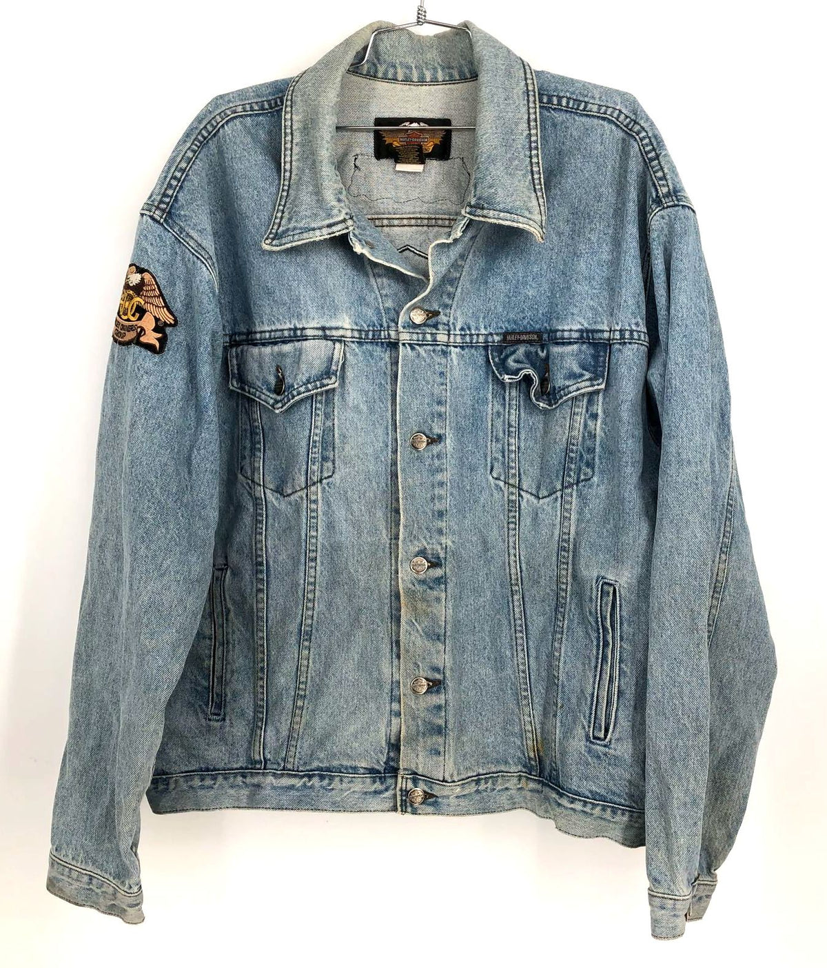 Vintage Harley-Davidson D2277 Men&#39;s Distressed Blue Denim Jacket w/ Patches - XL