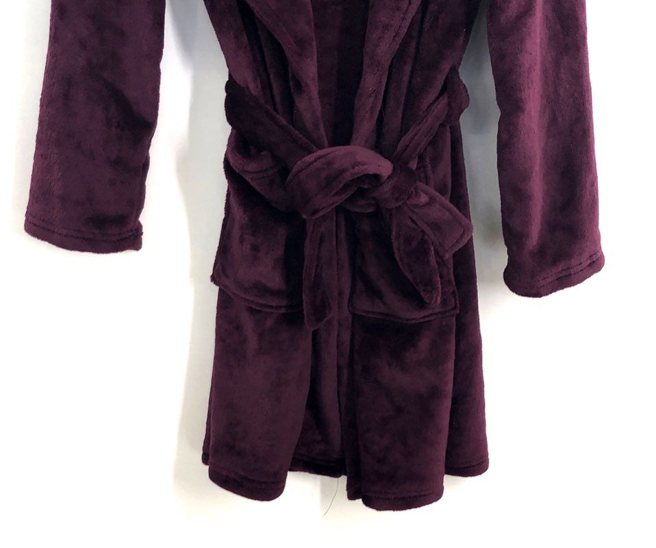 Juicy Couture Women's Purple Plush Belted Robe Shawl Collar Logo Sz S/M