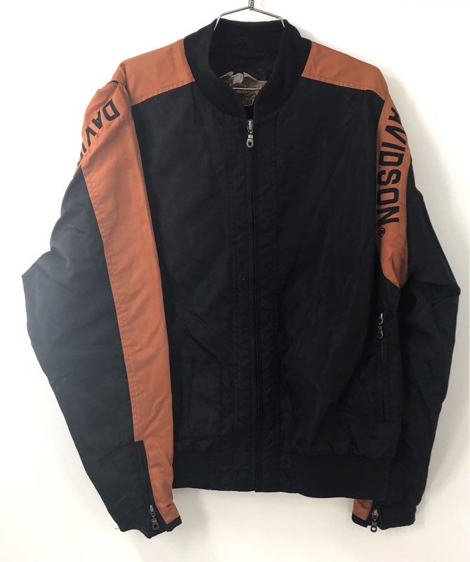 Vintage Harley-Davidson Nylon Bomber Jacket Embroidered Back Logo Orange Sz M
