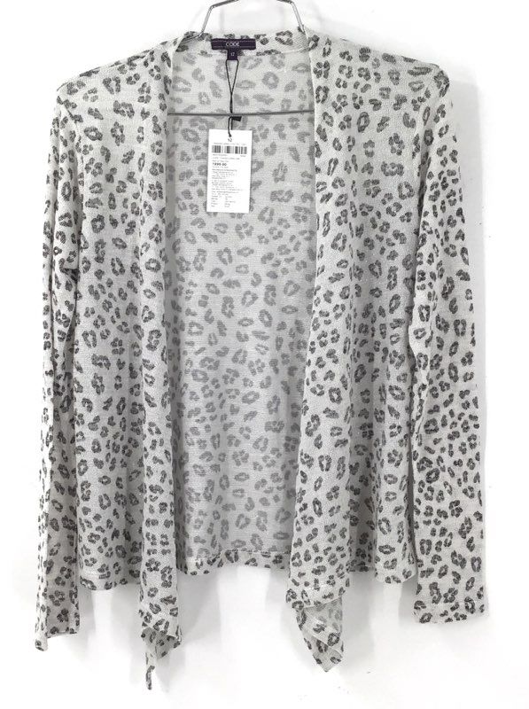 NWT Code Women's Off White Animal Print Cardigan Sweater - Size 12