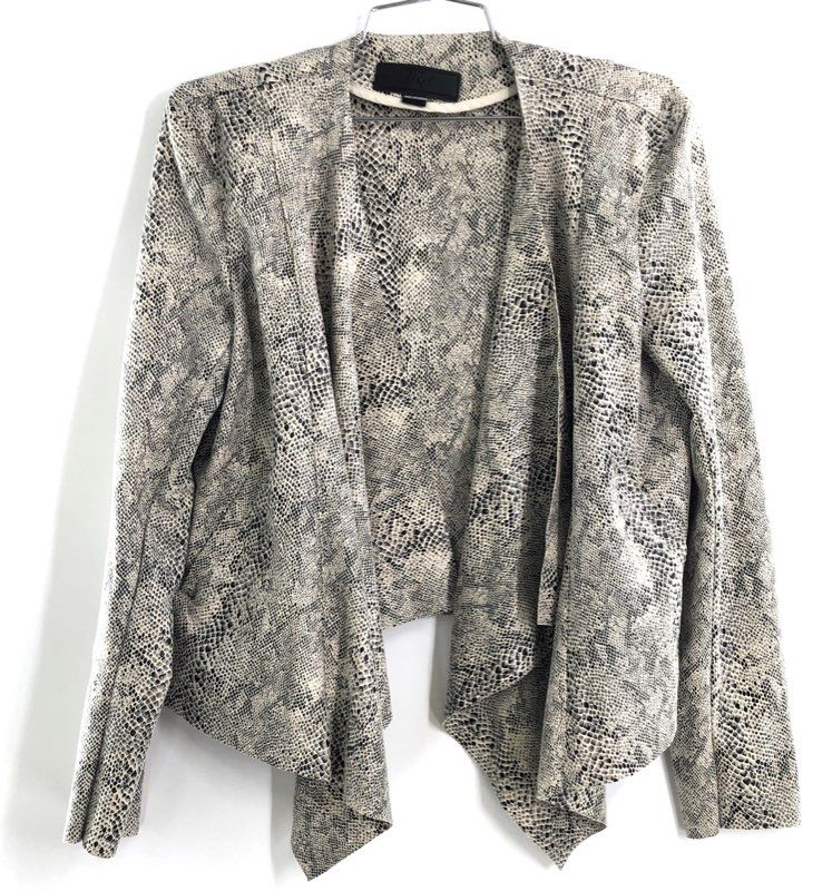 [BLANKNYC] Women's Gray Snakeskin Print Draped Open Front Jacket Size M