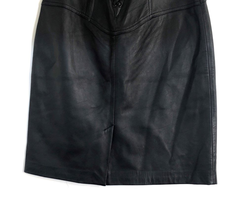 Vintage Y2K Express Women's Black Lace Up Genuine Leather Skirt Sz 9/10