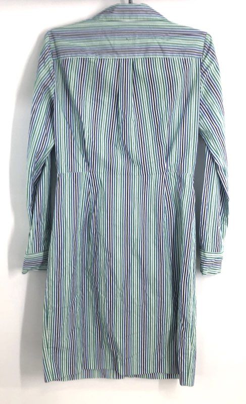 Calvin Klein Women's Blue Green Striped Tie Waist Long Sleeve Shirt Dress Sz 4