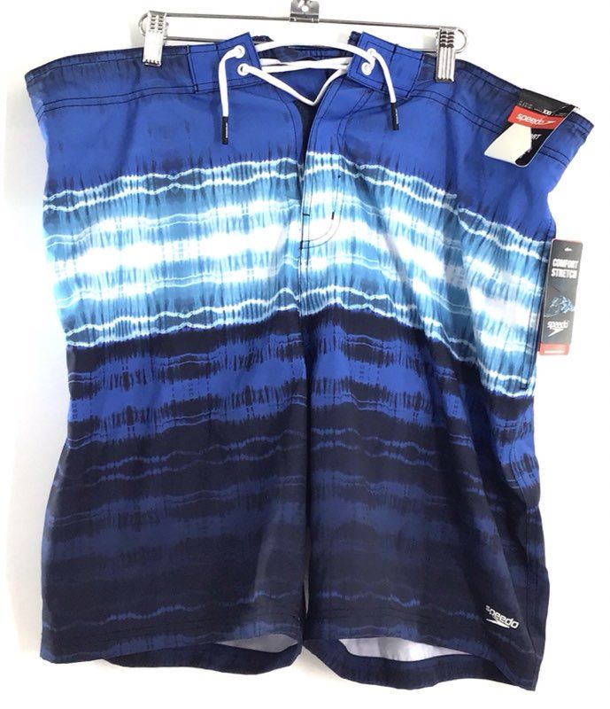 Speedo Men's Blue Lemonade Tie Dye Comfort Stretch Swim Trunks Sz XXL NWT