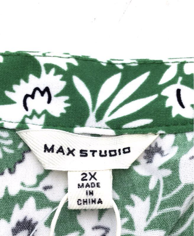 NWT Max Studio Women&#39;s Green White Midi A-Line Dress - Size 2X