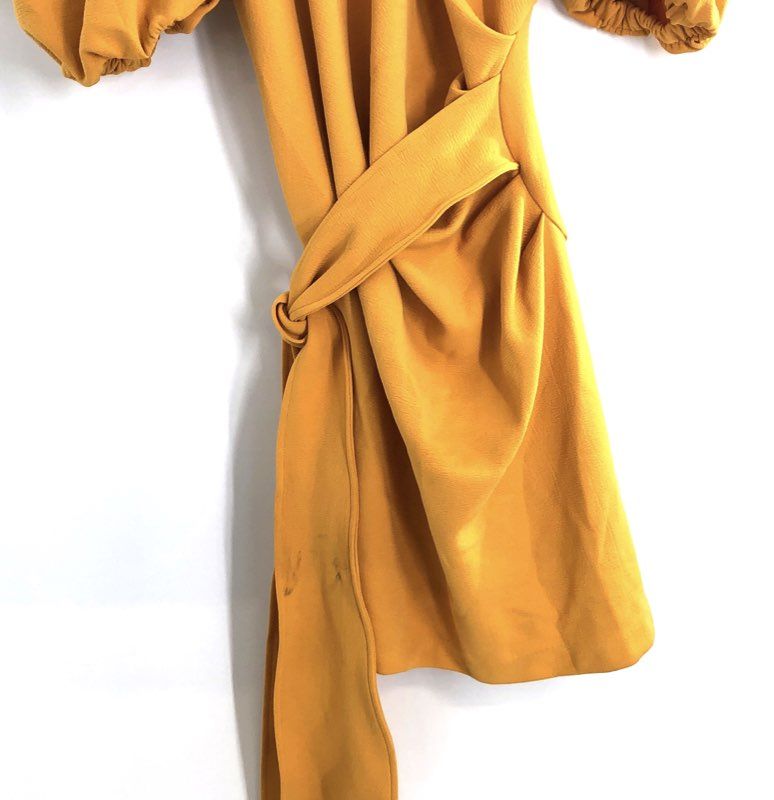 New York & Company Women's Mustard Yellow Puff Sleeve Tie Waist Dress NWT Sz XL
