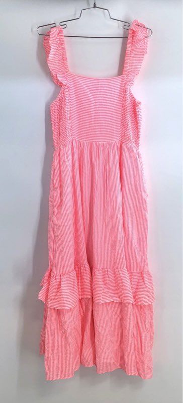 Draper James Women's Carrie Midi Dress Pink Seersucker Ruffle Sz M NWT