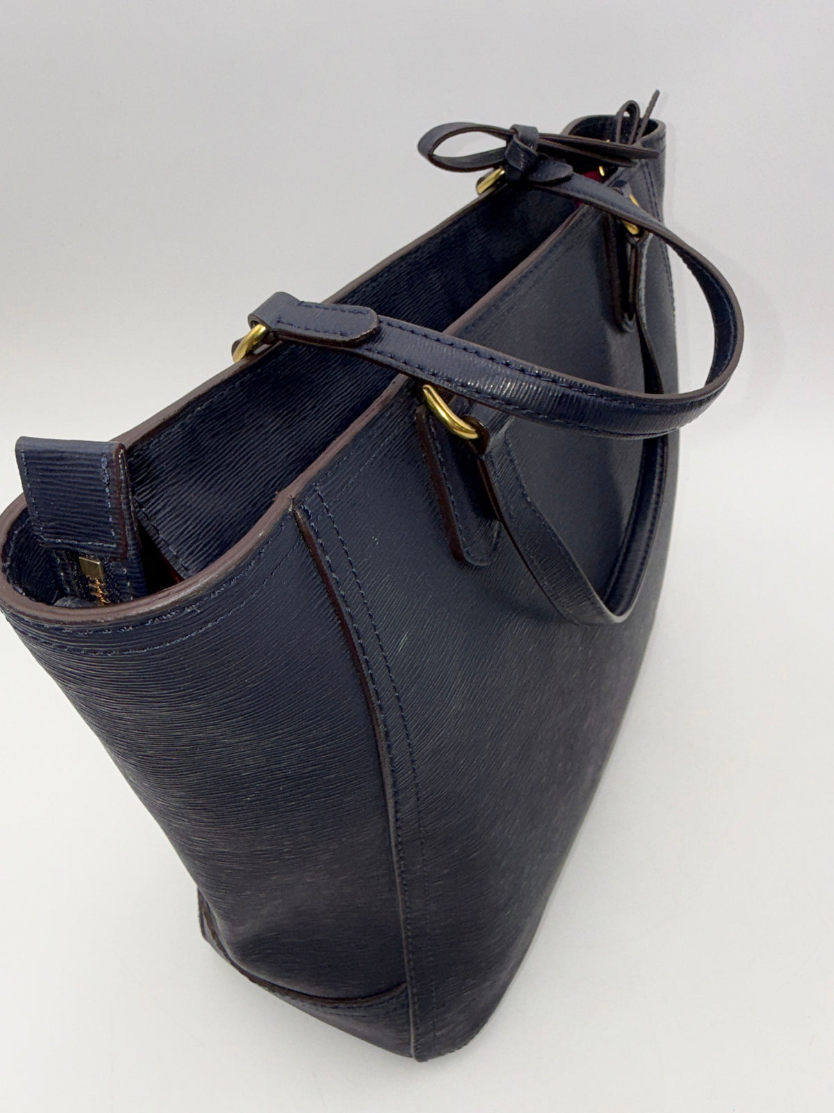 Coach Blue Textured Leather Poppy Tote Bag Gold Hardware COA