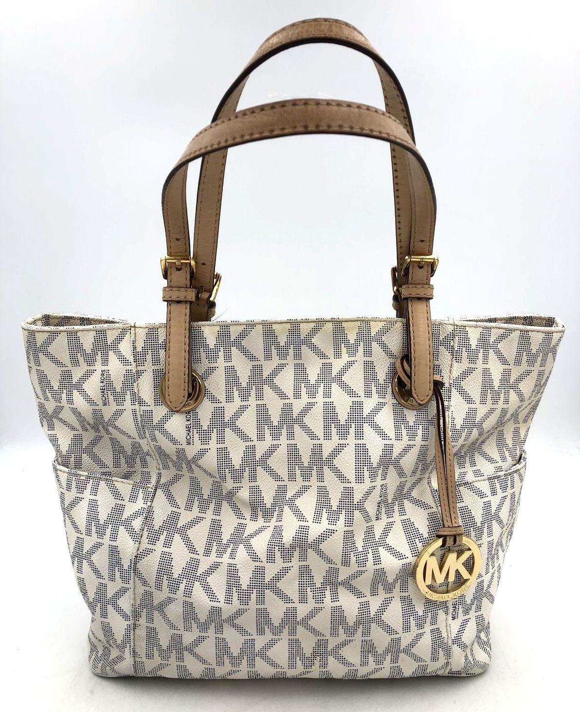 Authentic Michael Kors White Blue Leather Luxury Tote Bag - COA Included