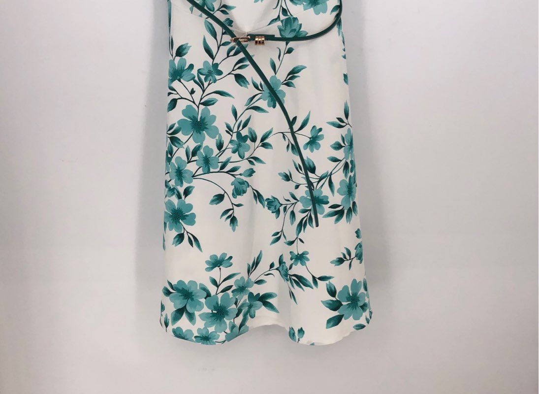 NWT Alyx Women&#39;s White Blue Floral Sleeveless Round Neck Shift Dress - Size 14