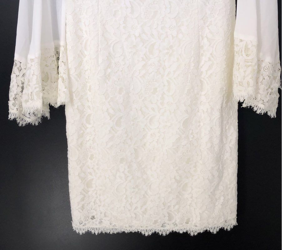 NWT White House Black Market Women's Ecru Bell Sleeve Lace Shift Dress - Size 8
