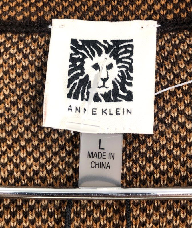 Anne Klein Women's Brown Plaid Knit Topper Sweater Jacket New With Tags Sz L