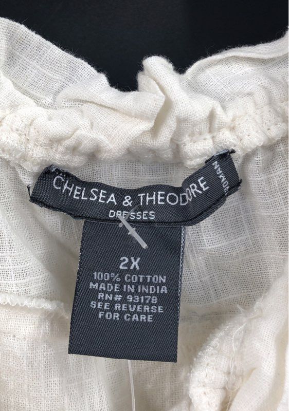 Chelsea & Theodore Women's Off White Ruffle Tiered Smocked Cotton Dress Sz 2X