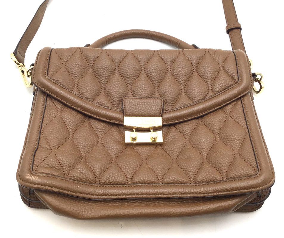 Vera Bradley Brown Quilted Leather Satchel Crossbody Bag Gold Tone Hardware